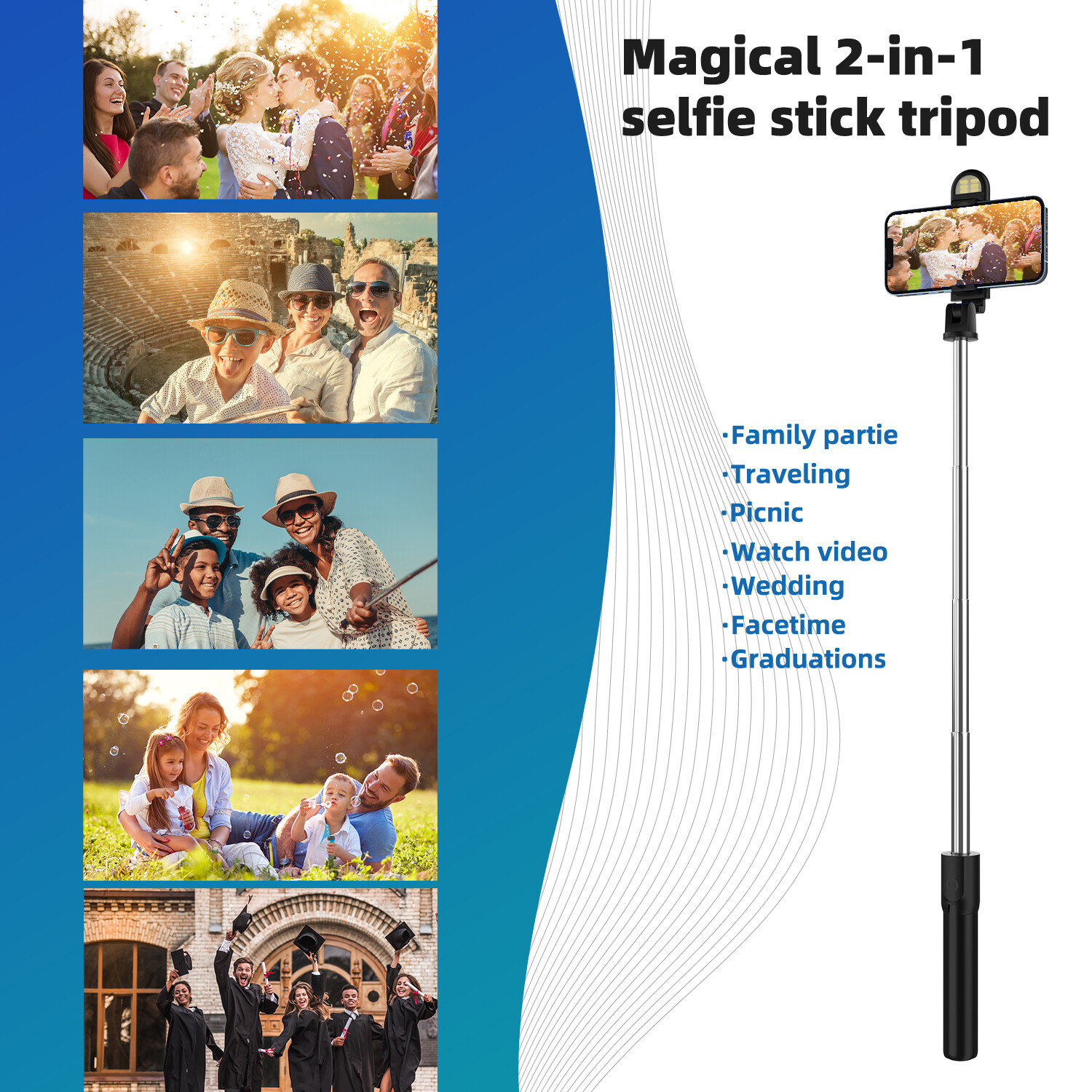 Selfie Stick Tripod Bluetooth Wireless Remote Stand For iPhone 15 Pro Max 14 13