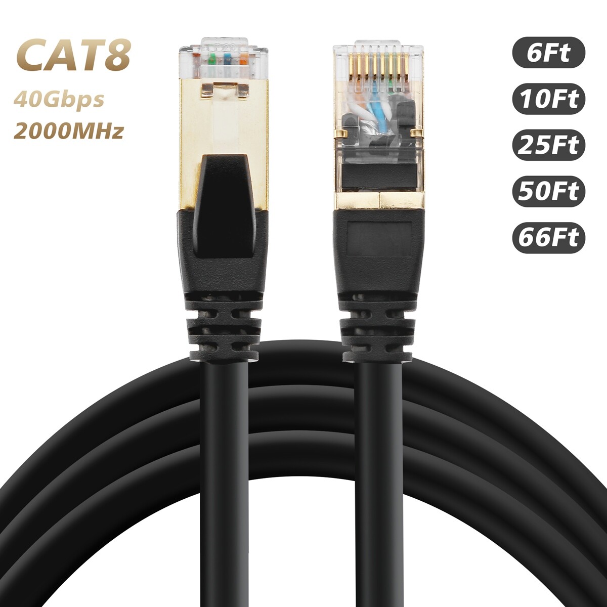 Lastest & Fastest (40Gpbs) Lan RJ45 Patch Cord Lot , Solid Cat 8 Ethernet Cable