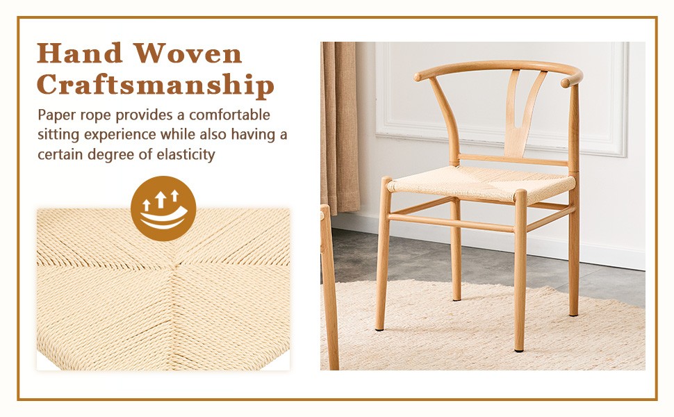 Modern Wishbone Dining Chair Iron Metal Farmhouse Woven Seat Set of 2