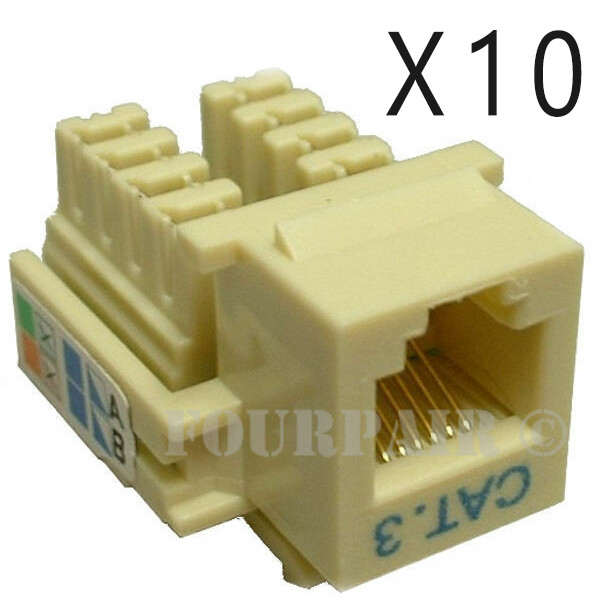 10 Pack Lot - CAT3 Keystone Snap-In Insert Punch Down Jack RJ11 RJ12 DSL - Ivory