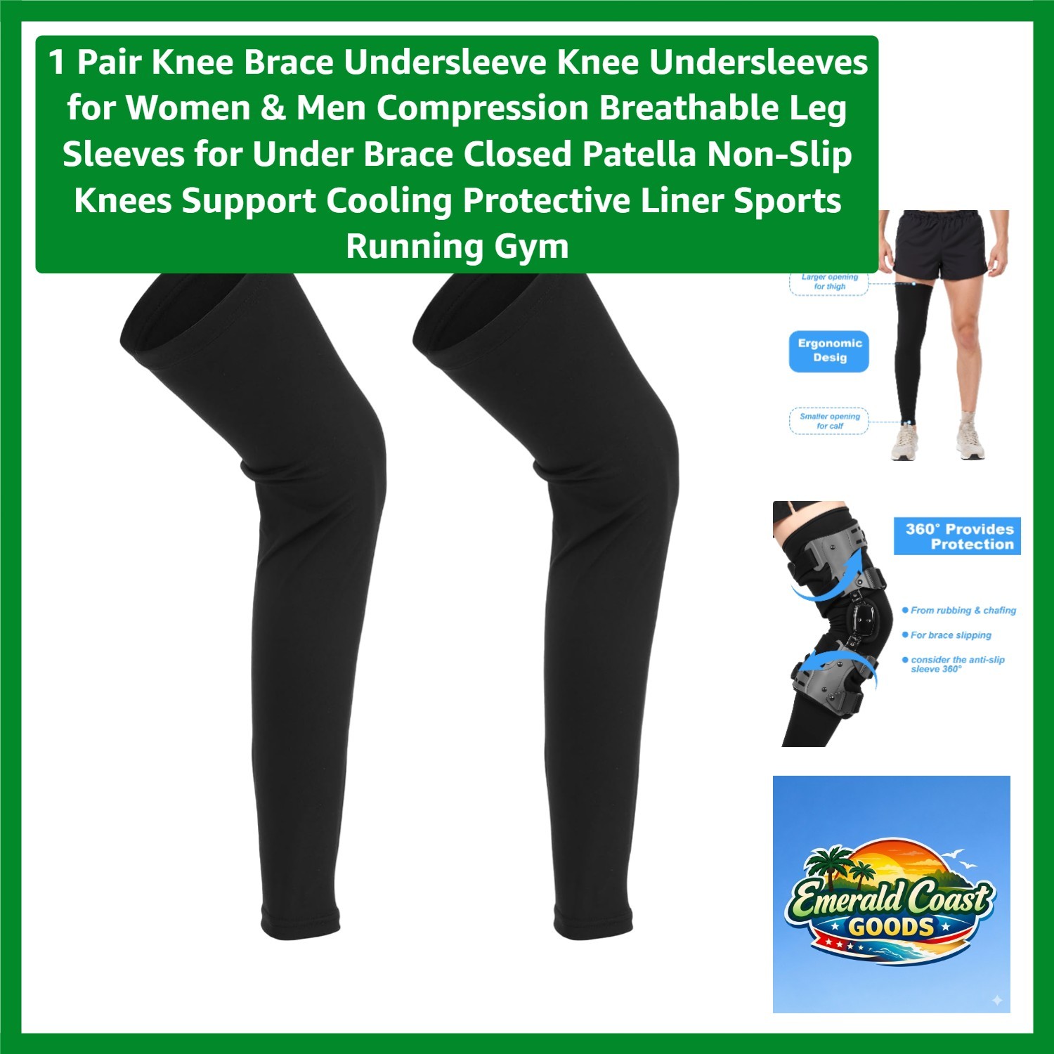 1 Pair Knee Brace Undersleeve Knee Undersleeves for Women & Men Compression B...