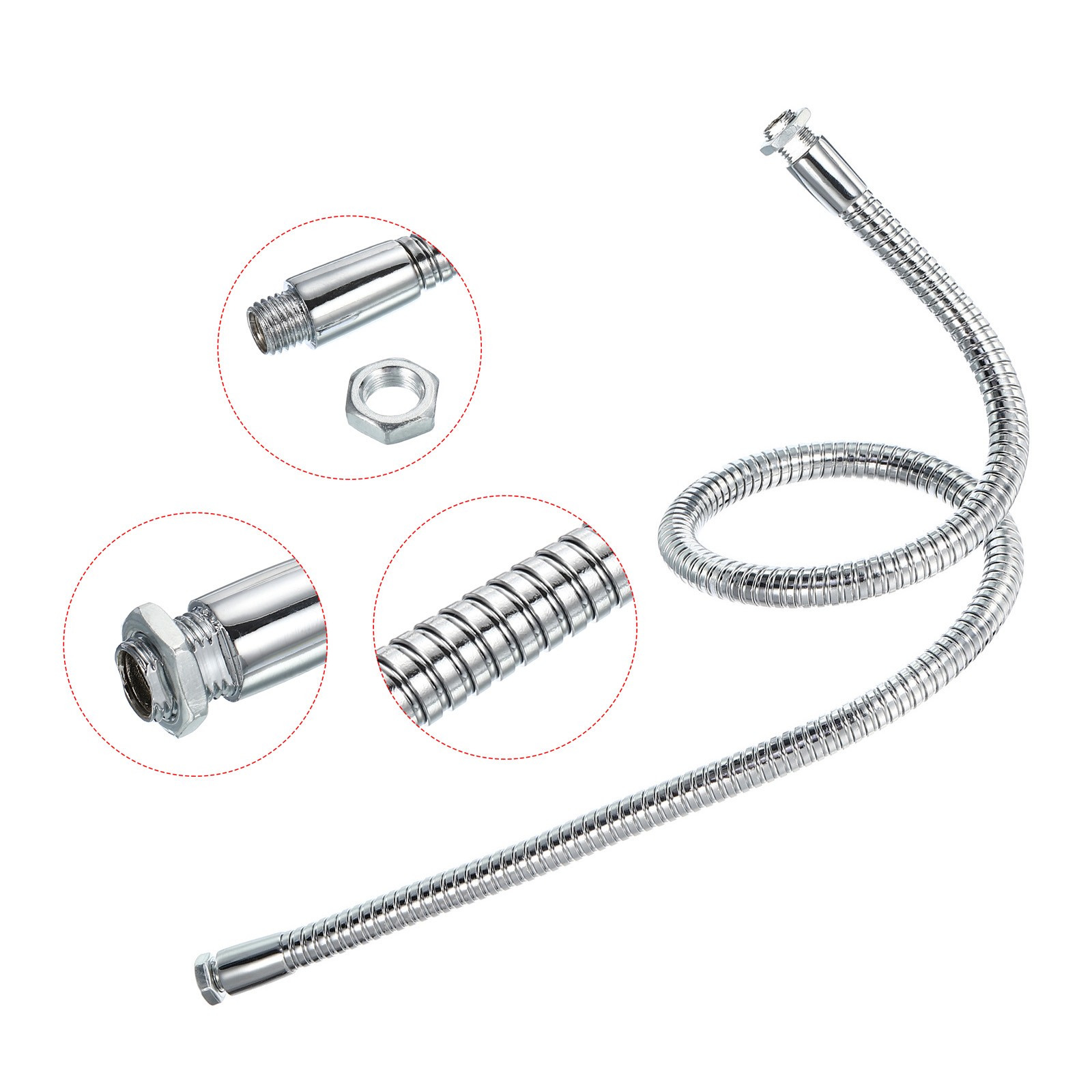 23.6" Gooseneck Hose M10/M8 Fine Thread Metal Bendable Flexible Arm Tube Silver