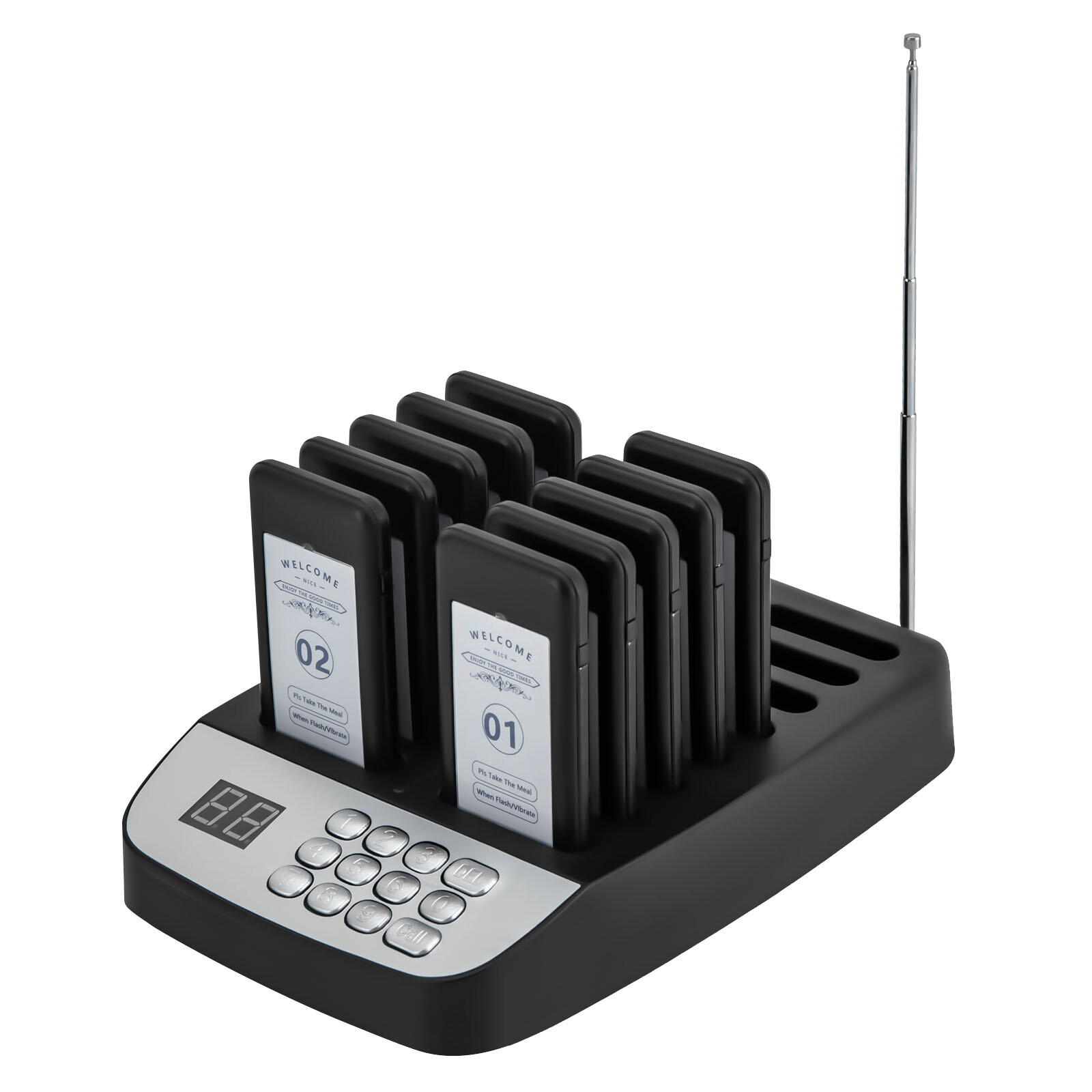 Wireless Restaurant Pager System 10 Beepers Guest Paging Queue Call Black
