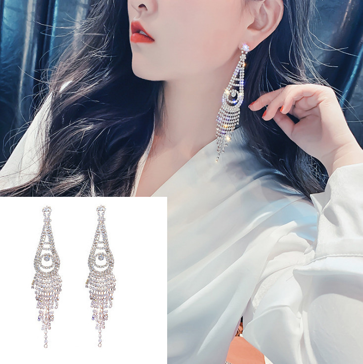 Long 5.5" Silver Crystal Rhinestone Chandelier Earrings Tassel Dangle Sparkly AZ
