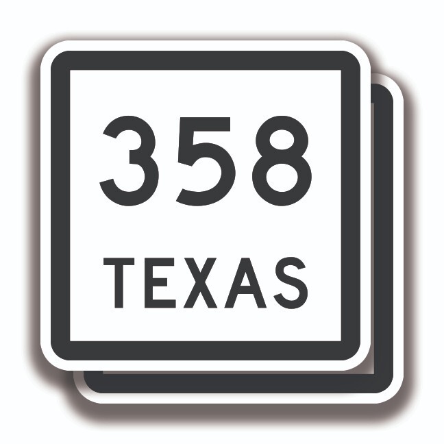 TEXAS HIGHWAY 358 DECALS 2 Stickers State Road Sign Marker Bogo Car Window