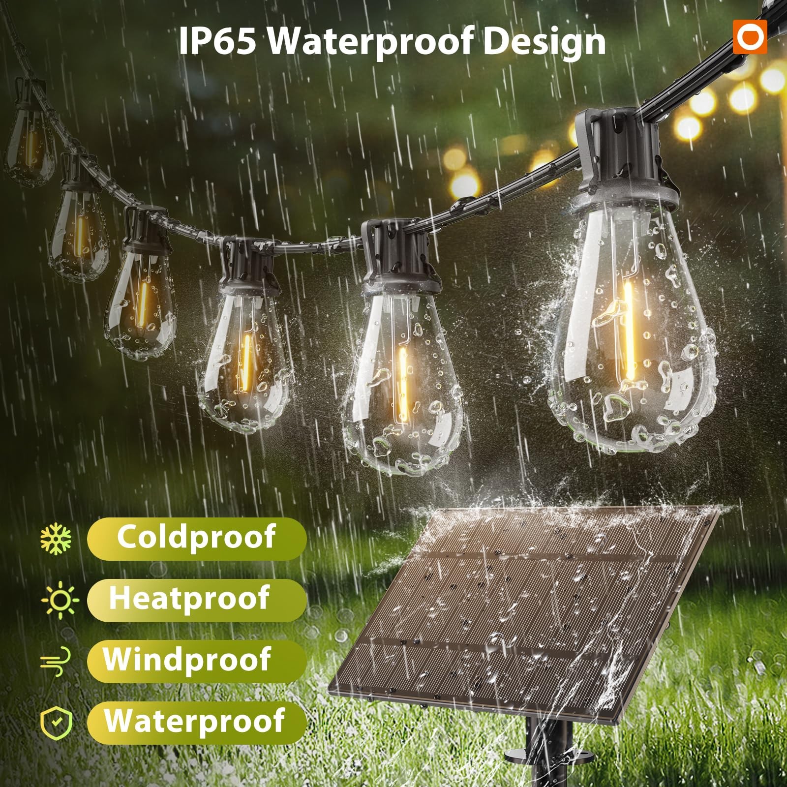 Solar String Lights 96FT 96FT+6 Outdoor Waterproof 34 LED Dimmable Bulbs addlon