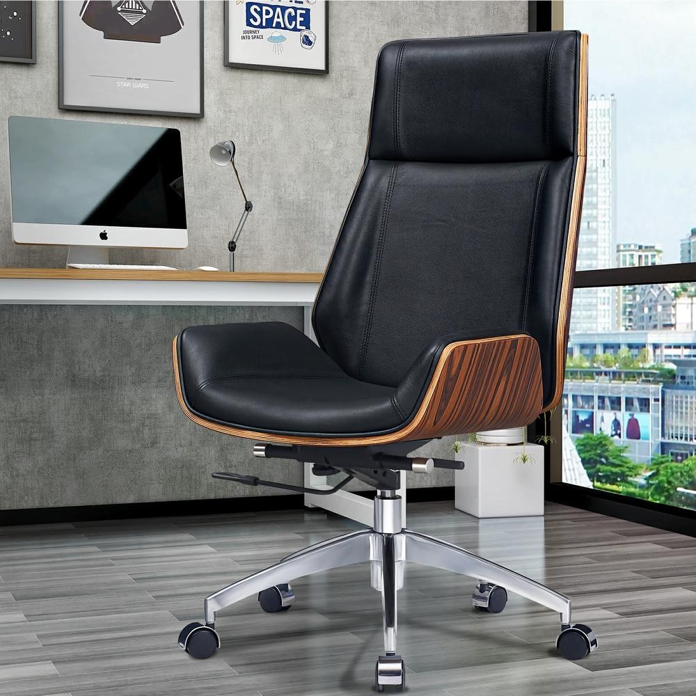 Genuine Leather Executive Office Chair High Back Light rosewood Black