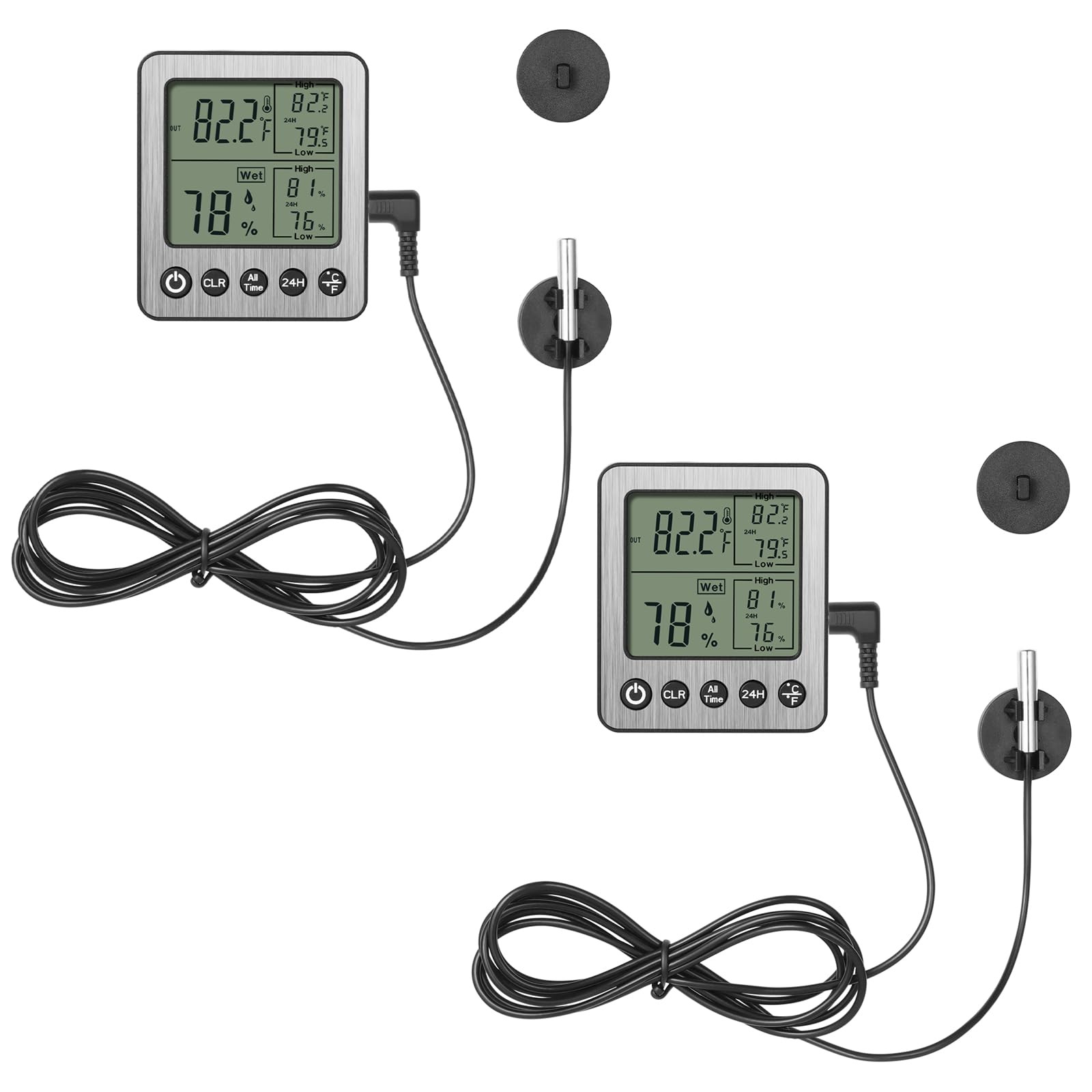 2 Pack zz20 Digital Fridge Thermometer with Extra Sensor, Hygrometer - Max/Mi...