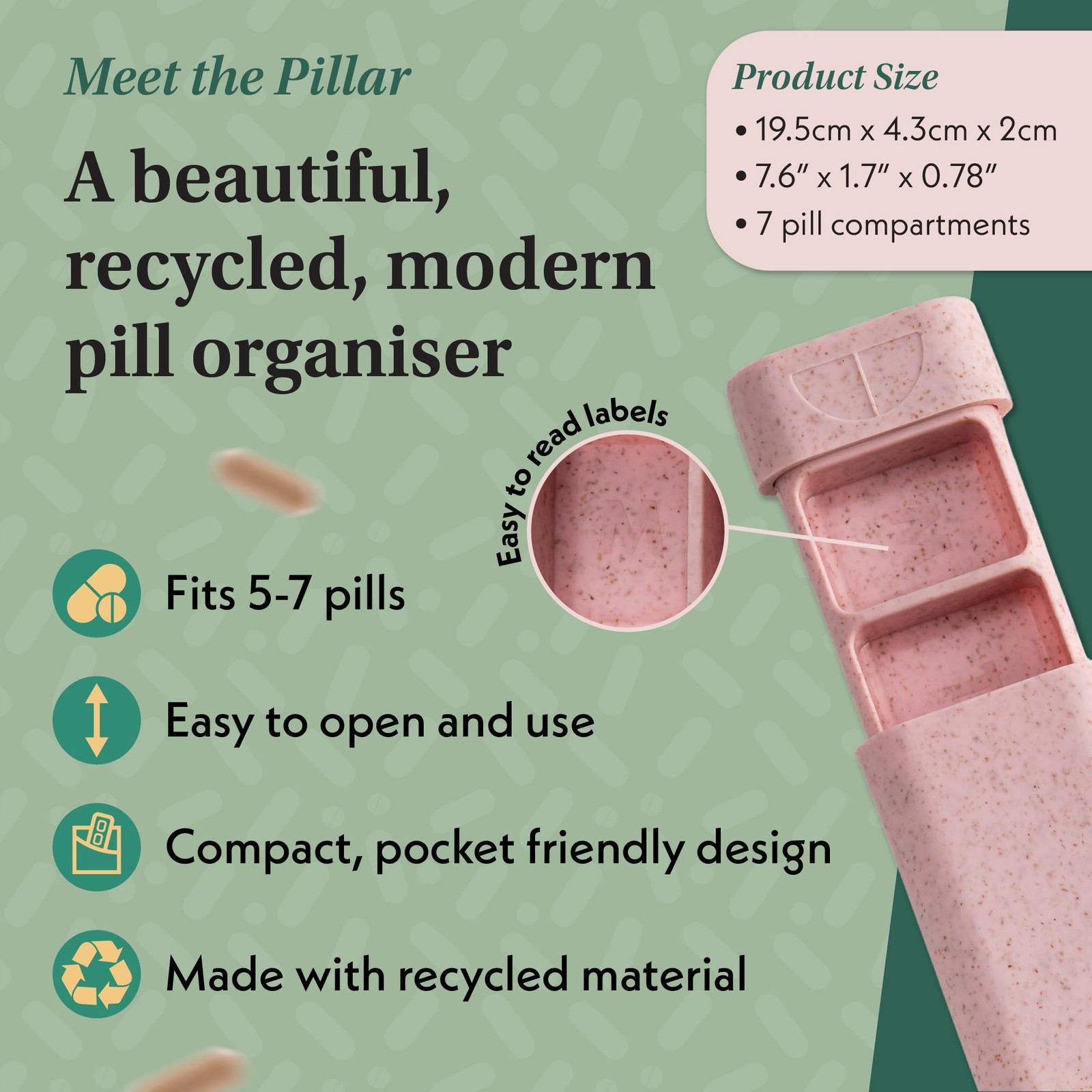 Compact 7-Day Pill Organizer with Mirror - Travel Case for Medication Storage