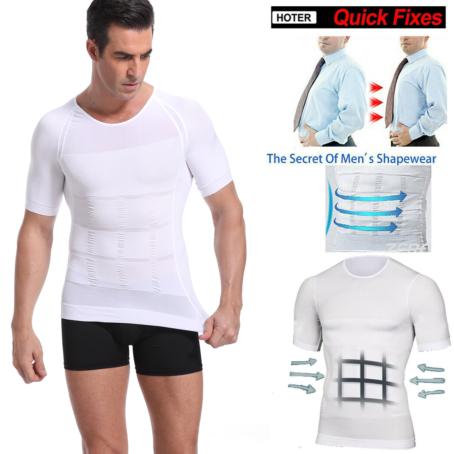 Men Slimming Body Shaper Gynecomastia T-shirt Posture Corrector Vest Compression