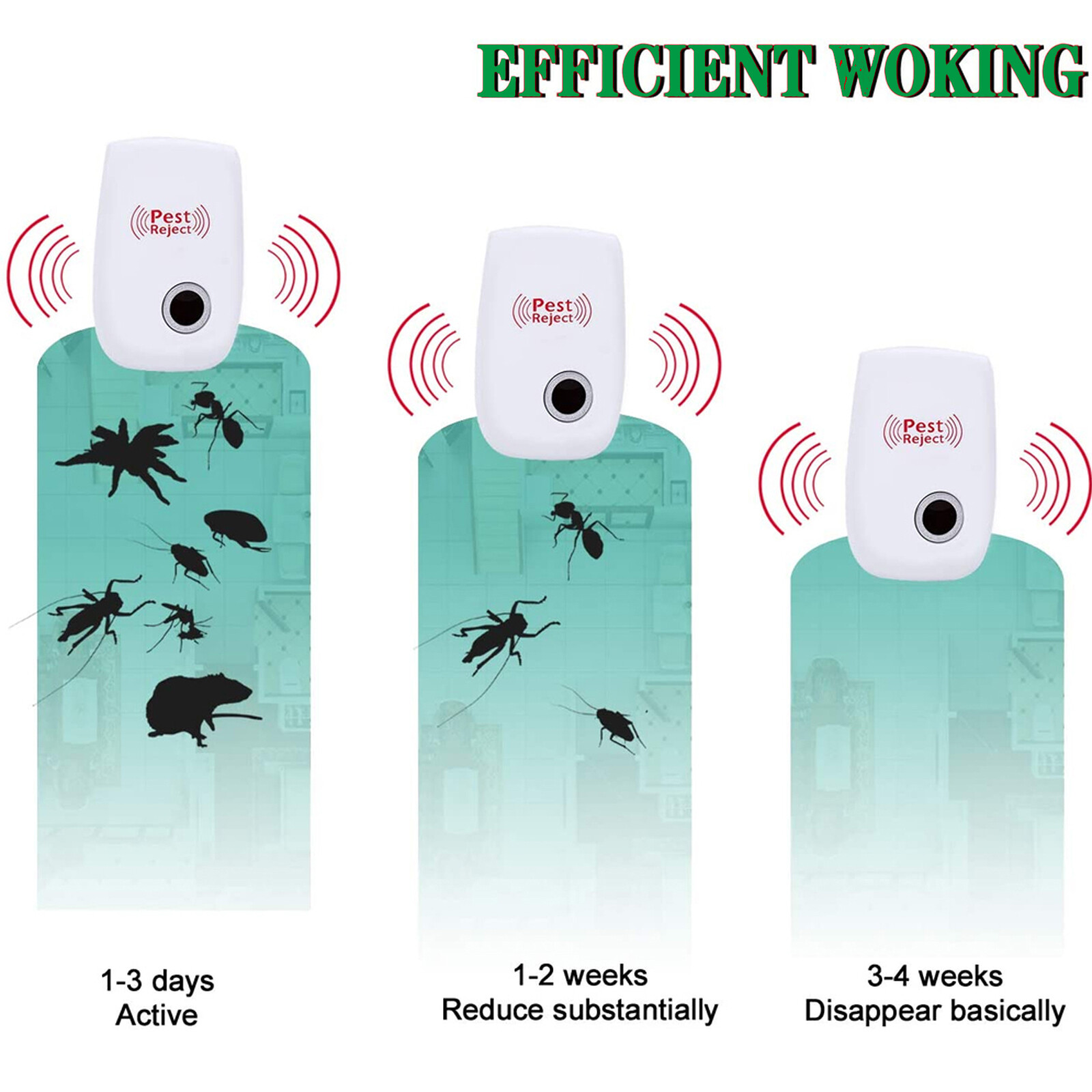 4 PACK Pest Reject Ultrasonic Repeller Reject Bug Mites Spider Defender Roaches