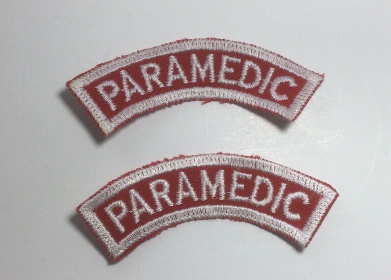 (2) PARAMEDIC Upper Rocker Patch - White on Red