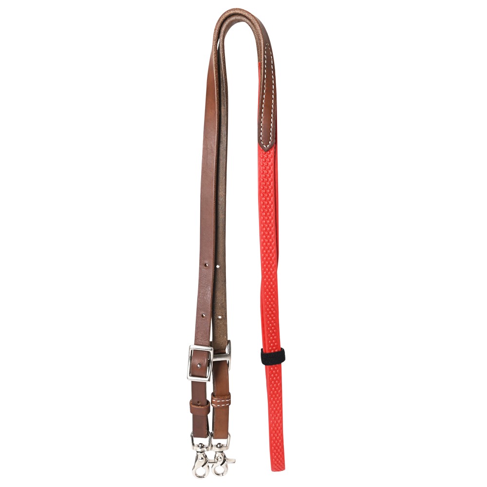 8 Ft Hilason Horse Western Leather Rubber Grip Barrel Roper Reins Brown / Red