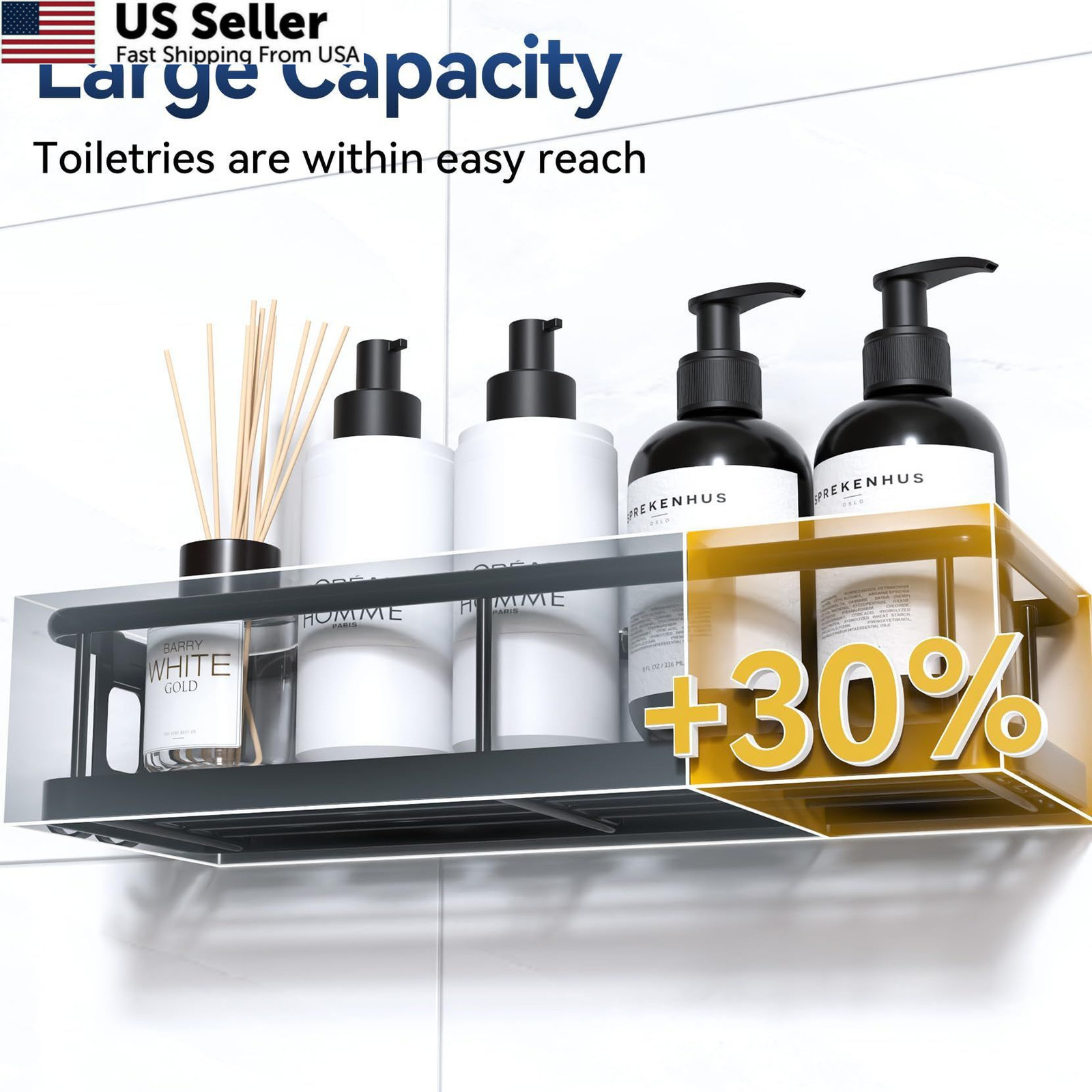 YASONIC Shower Caddy Adhesive, Rustproof Shelves for 2 Pack, Black