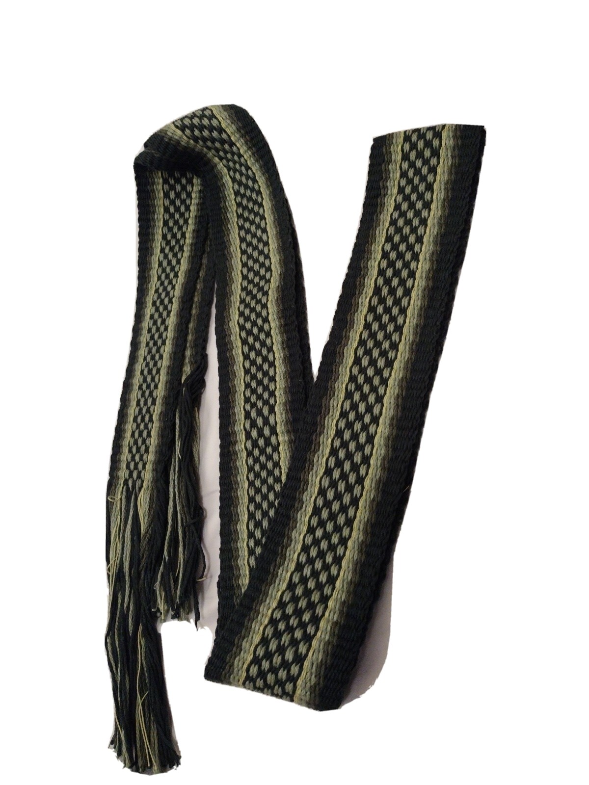 Item237702 Powder Horn strap/sash 5 Shades Of Green  80" long x 2.25-2.75" wide