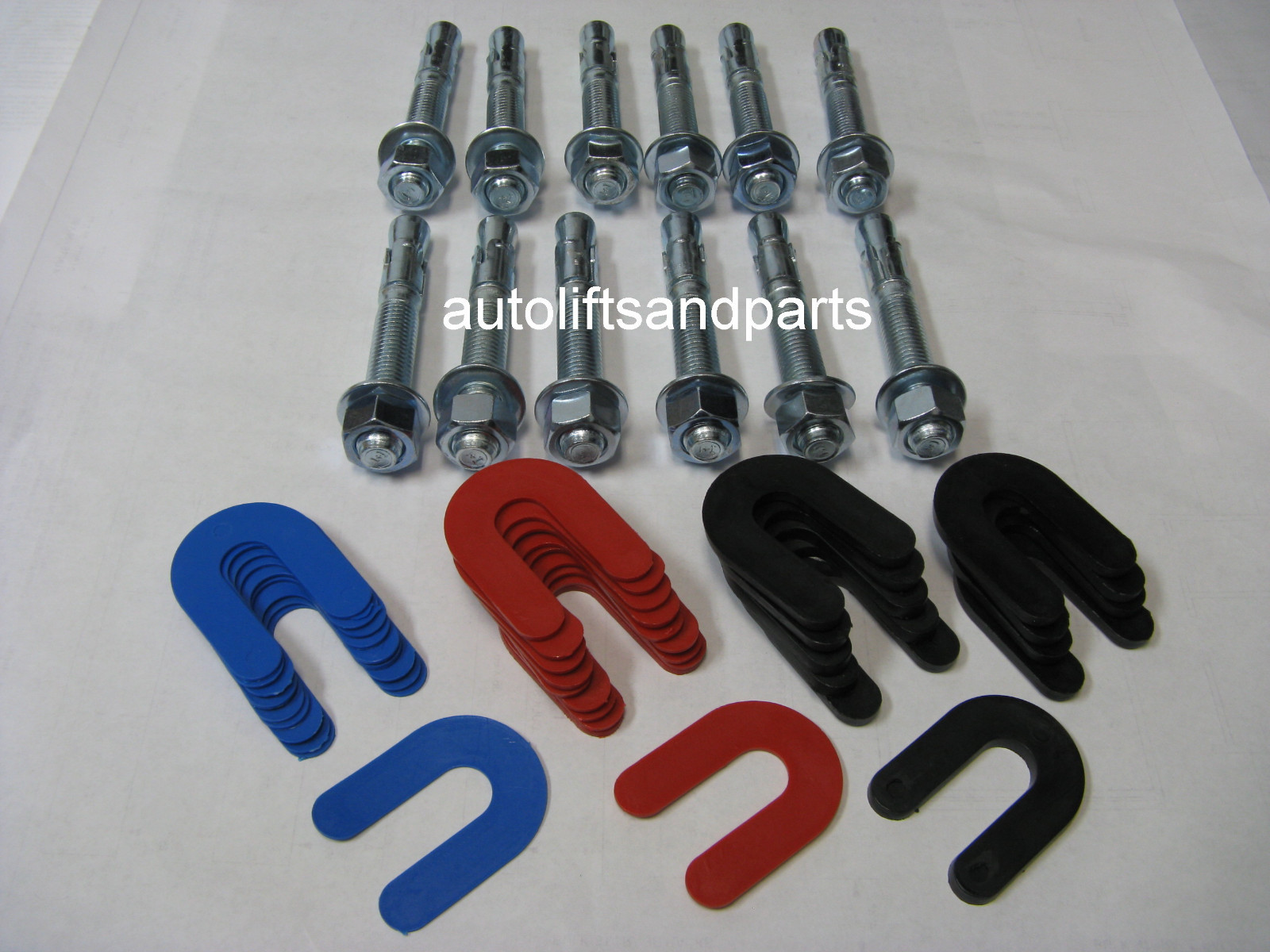 2 Post  or 4 Post Auto Lift Wedge Anchors + Leveling Shims Combo Kit  12 PC