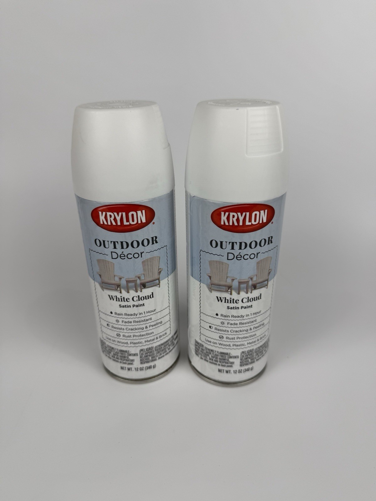 2x Krylon Outdoor Decor Spray Paint Satin White Cloud 9325 12 is Each New
