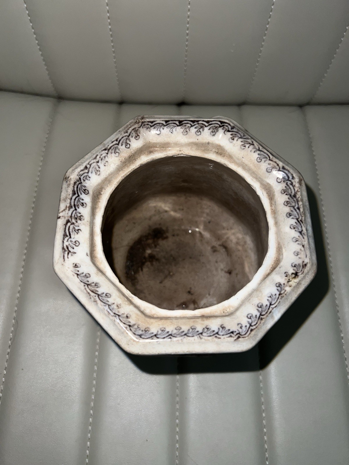 RARE Ironstone Antique Ceramic Hexagonal Planter Black & White Architectural