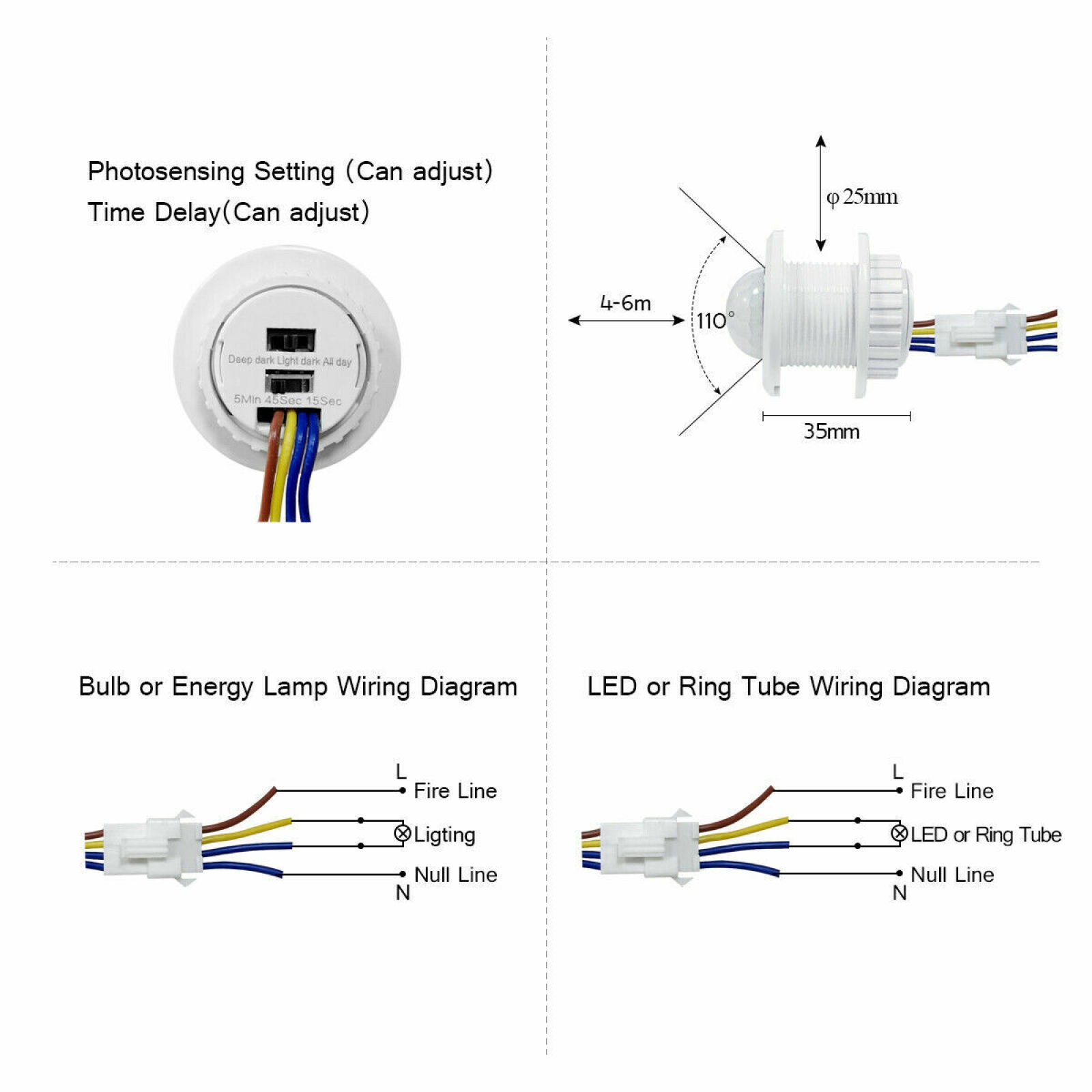 AC PIR Infrared Body Motion Sensor Detector Control Switch Lamp Light 110V 220V