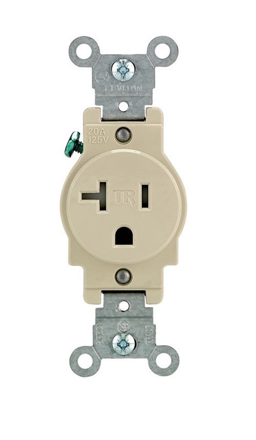 Leviton T5020-0IS 20A 125V Single Ivory Outlet 4.06 H x 1.3 W x 1.06 D in.