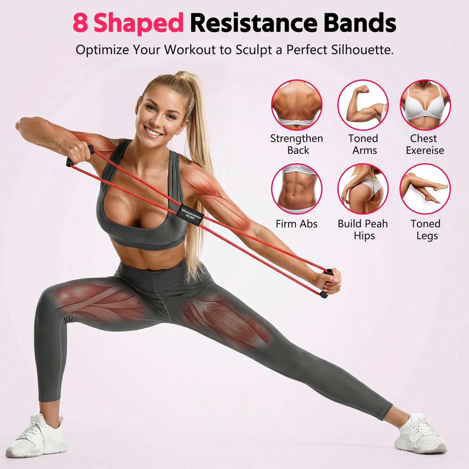 RENRANRING Figure 8 Fitness Resistance Bands with 3PCS, Yellow, Blue, Red