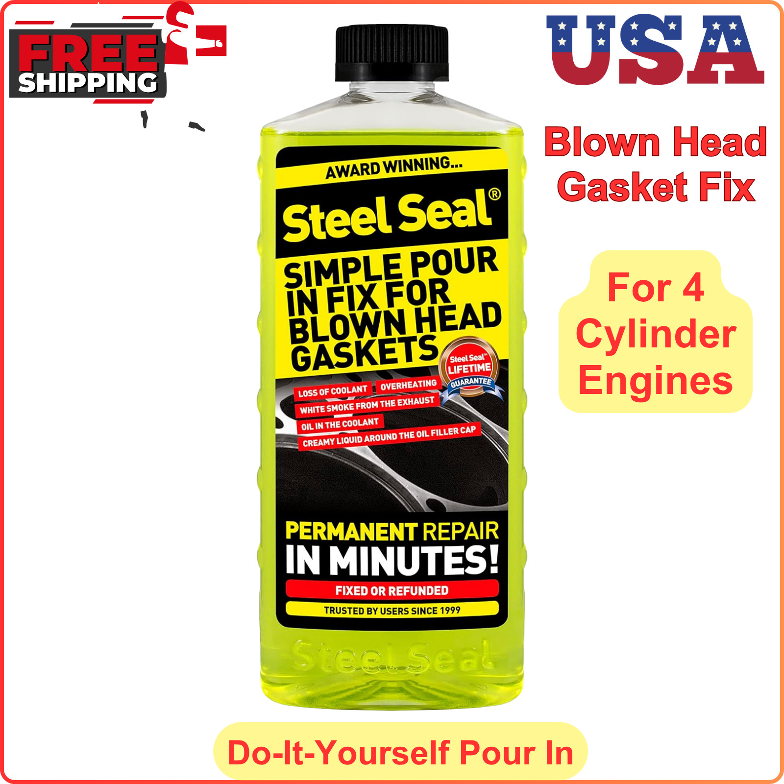Head Gasket Sealer for 4 Cylinder Engines Fix Repair Sealer - Steel Seal 16 oz