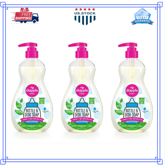 Dapple Baby Bottle Soap – Plant-Based, Fragrance-Free, 16.9 OZ (3 Pack)