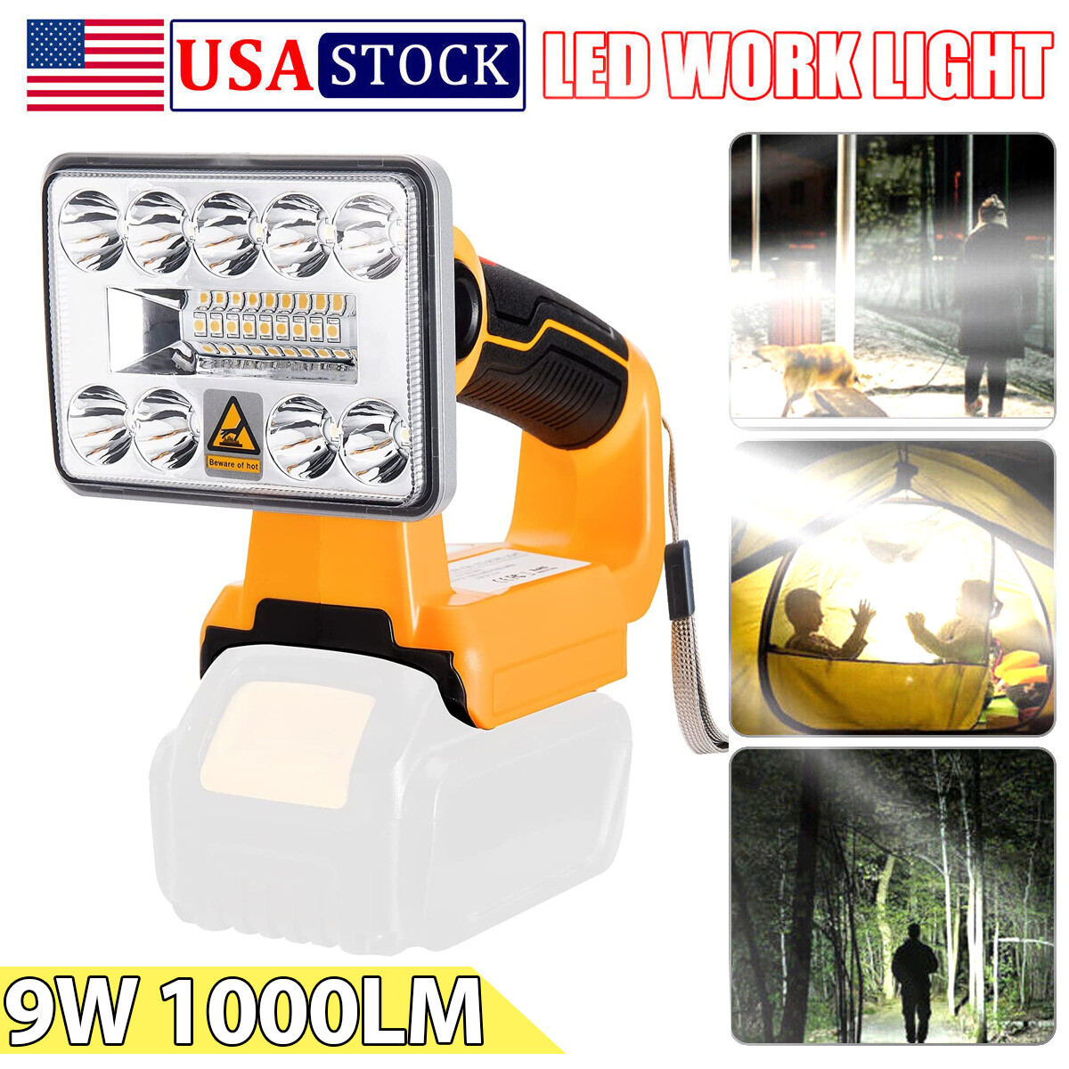 9W 1000LM Cordless LED Work Light For DeWalt 20V MAX DCB205 Li-Ion Battery + USB