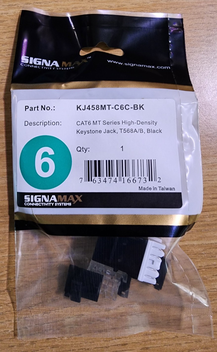 Signamax KJ458MT-C6C-BK CAT6 MT Series High-Density Keystone Jack - Black