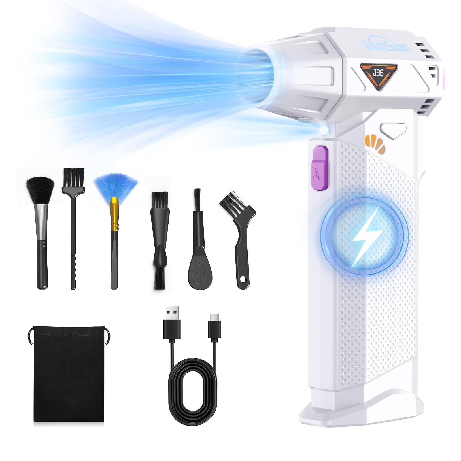 Compressed Air Duster, 210000RPM Mini Electric Air Duster Equipped with Conti...