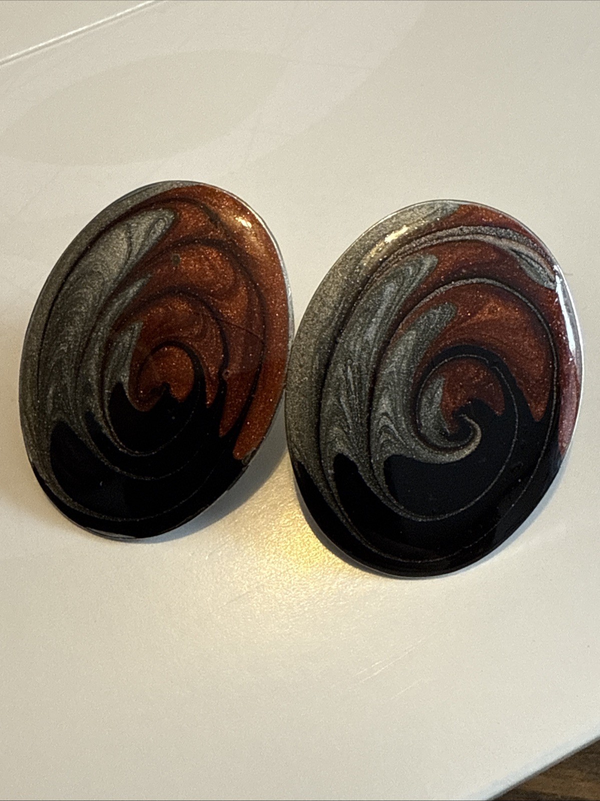 Vintage Oval Marbled Earrings Pierced Post 1980’s