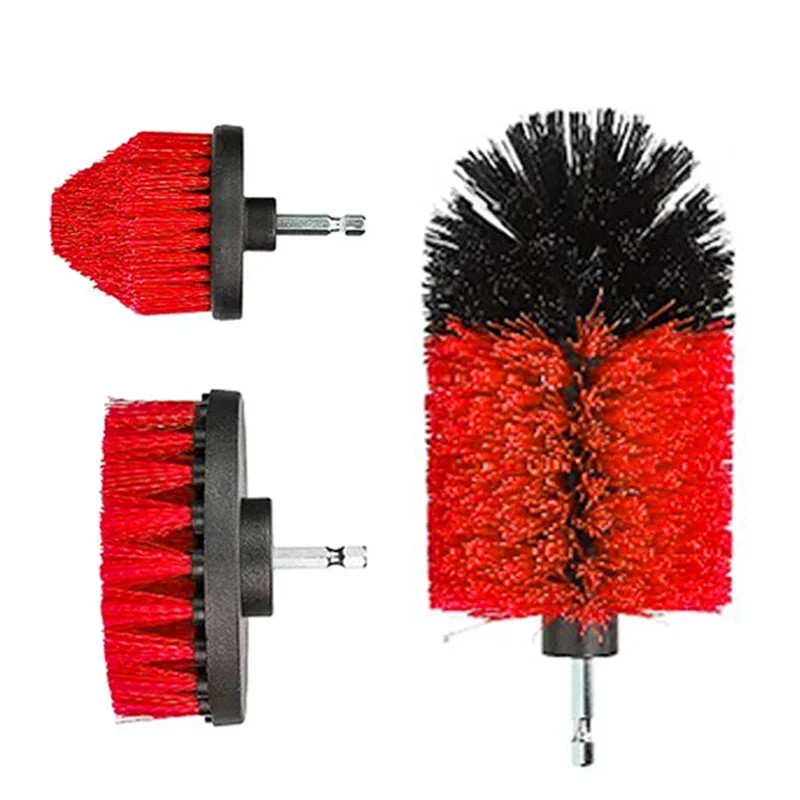 3Pcs/5Pcs Electric Scrubber Brush Drill Brush Kit Red Plastic round Cleaning Too