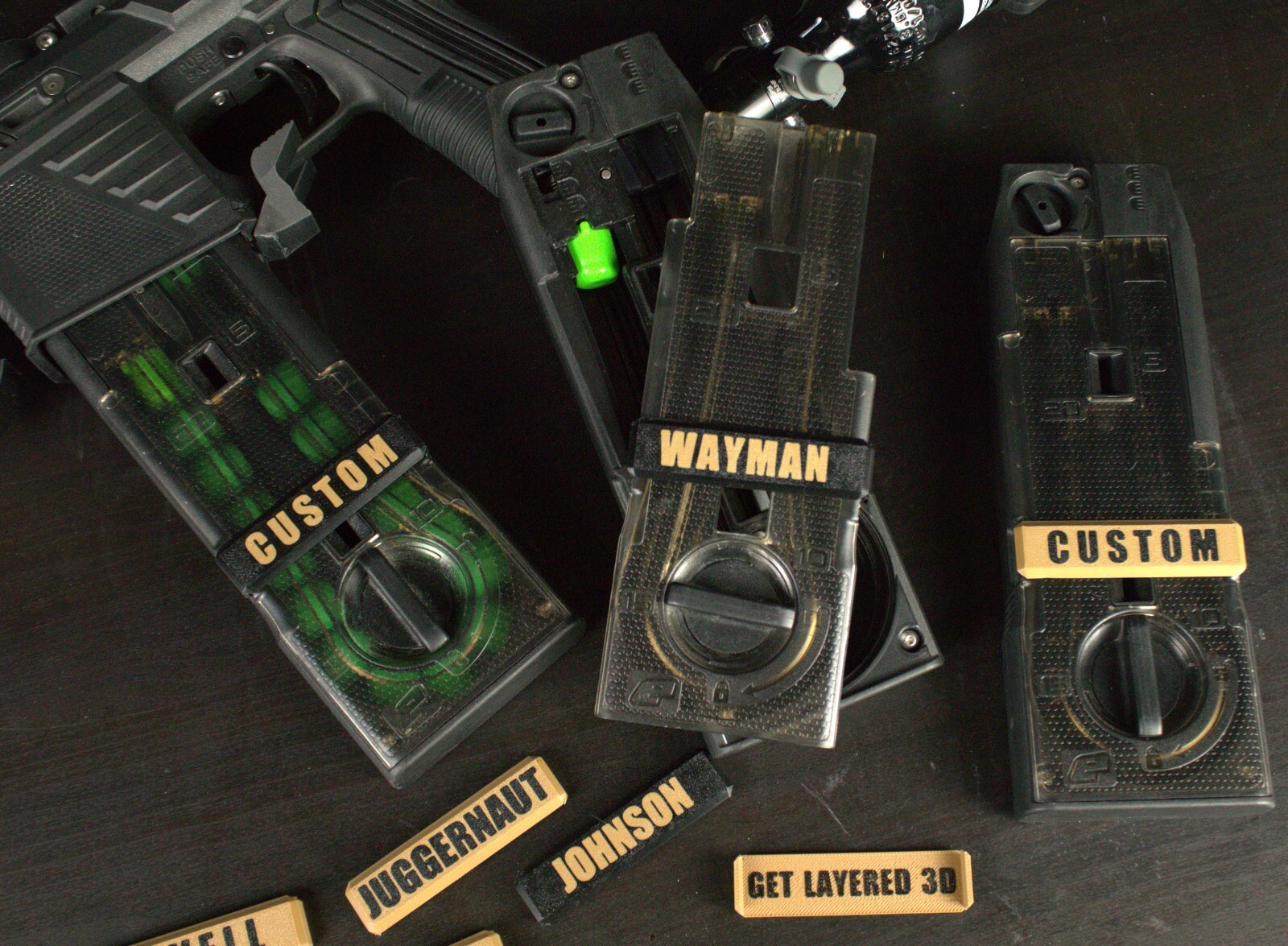 CF20 Custom Name Tag - Paintball Magazine CF20 EMF100 Dye DAM Mag-Fed Woodsball