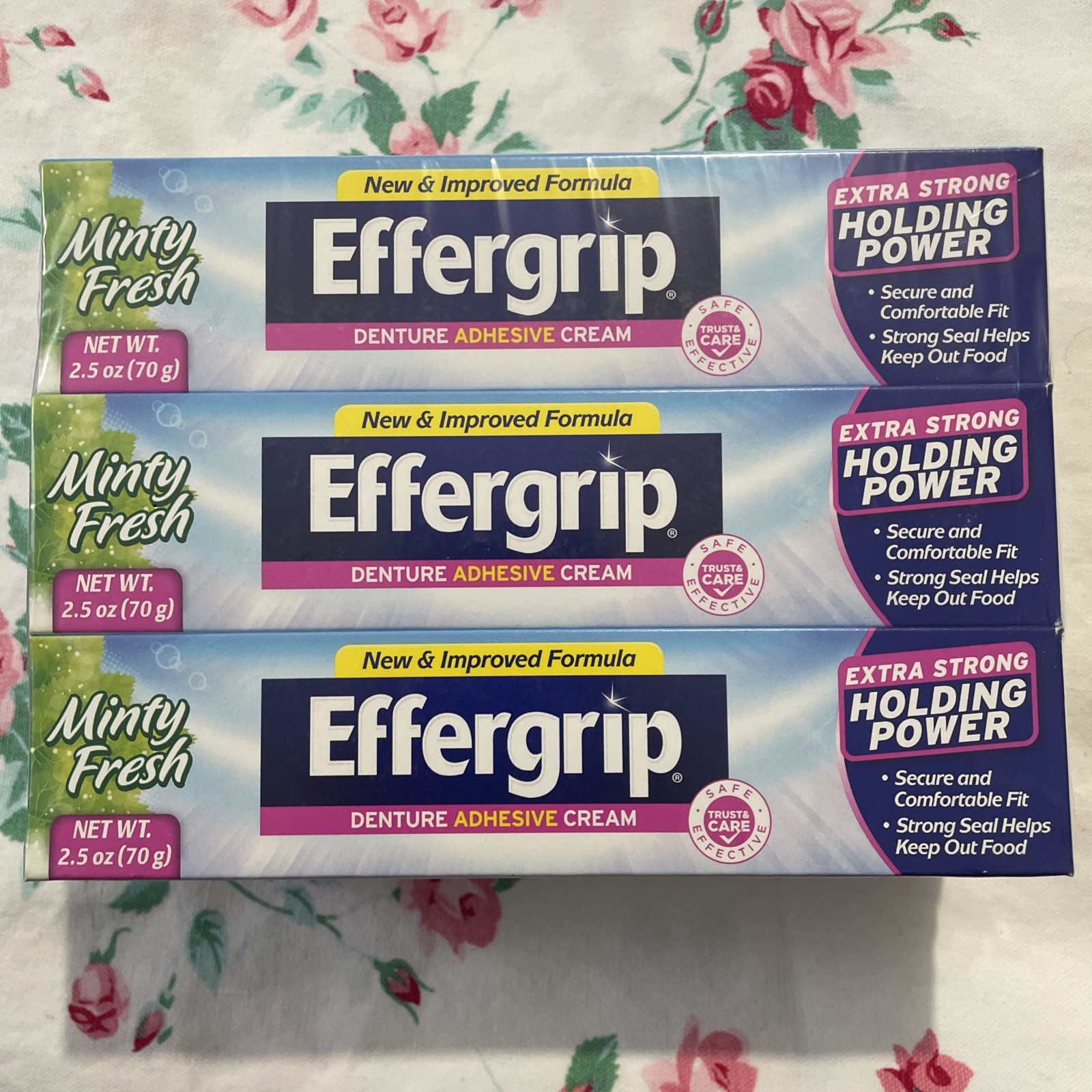 6~Effergrip Denture Adhesive Cream Extra Strong Holding Power MINTY FRESH 2.6oz