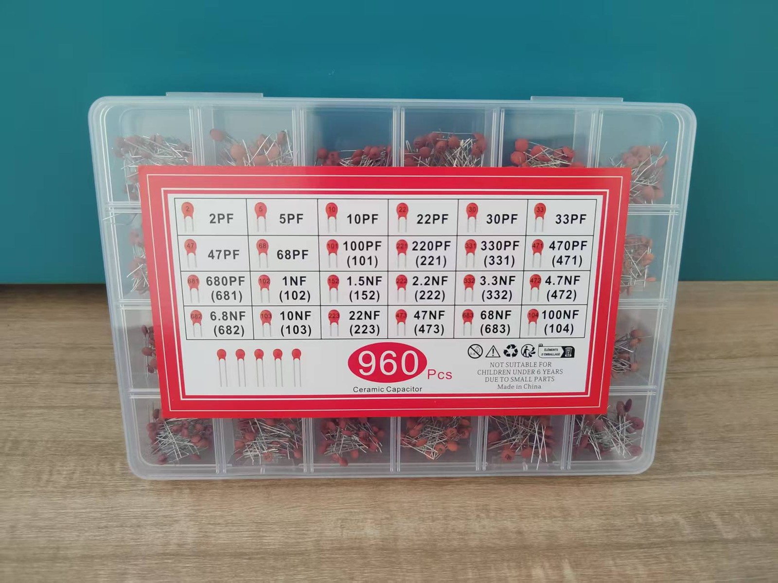 960PCS 24 Values Ceramic Capacitor Assortment Kit 2pF-100nF Components Package