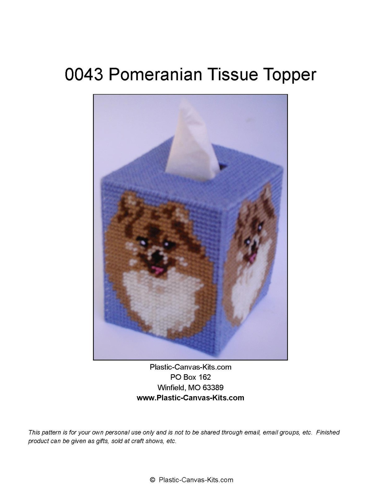 Pomeranian Dog Tissue Topper-Plastic Canvas Pattern or Kit