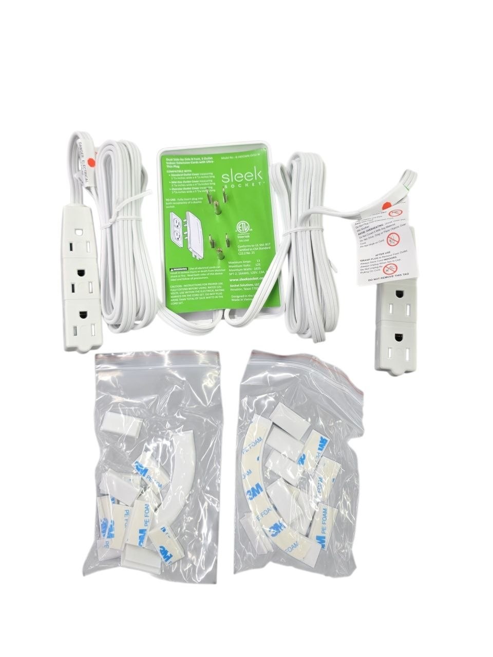 Sleek Socket Original and Patented Flat Ultra-Thin Outlet Concealer 8ft Dual Two