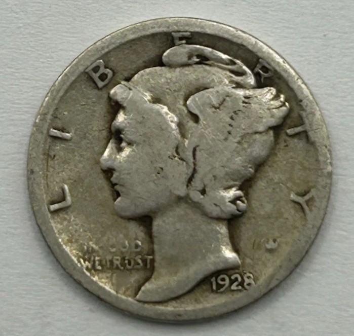 1928 D Mercury Silver Dime circulated AG to Good G