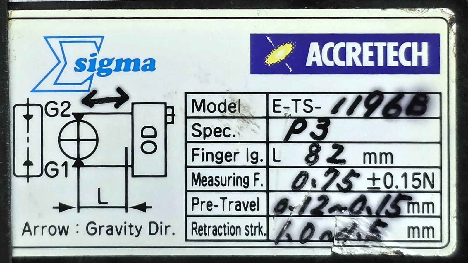 TOKYO SEIMITSU, ACCRETECH, E-TS-1196B, Wide Range Measuring Head, SPEC: P3