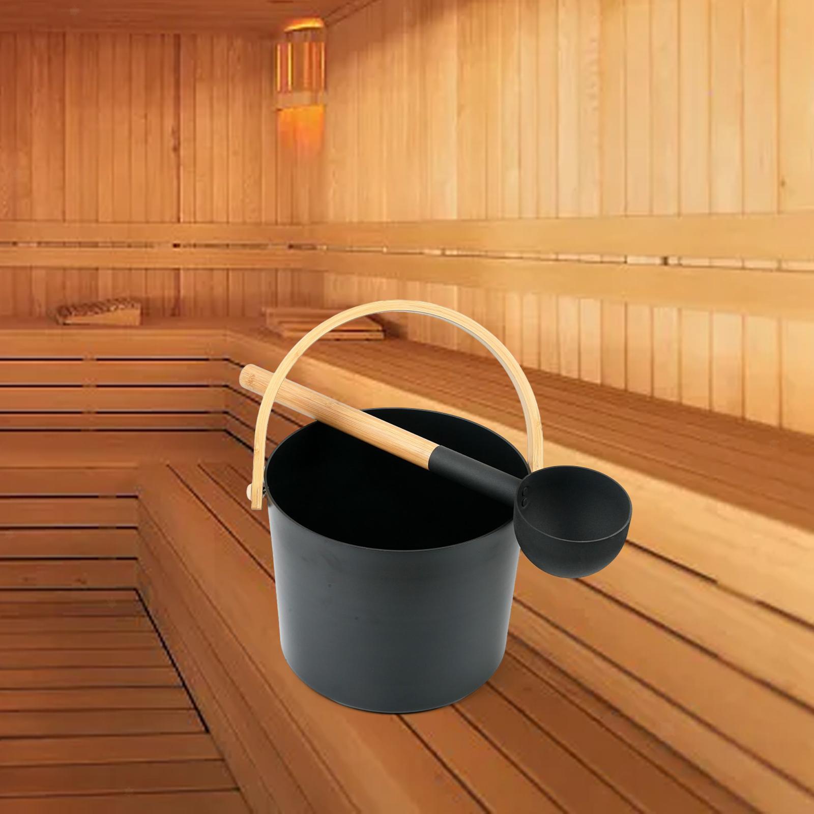 Sauna Bucket with Ladle, Sauna Accessory ,Bamboo Handle Portable 7 Liter Sauna