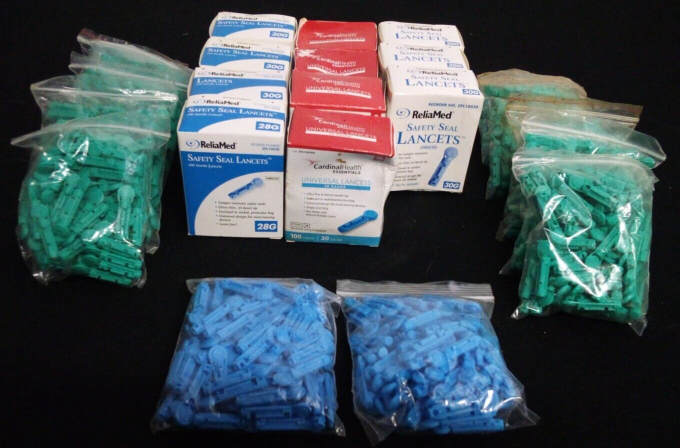 HUGE LOT OF 100s of DIABETIC LANCETS RELIAMED 30 GAUGE CARDINAL HEALTH UNIVERSAL