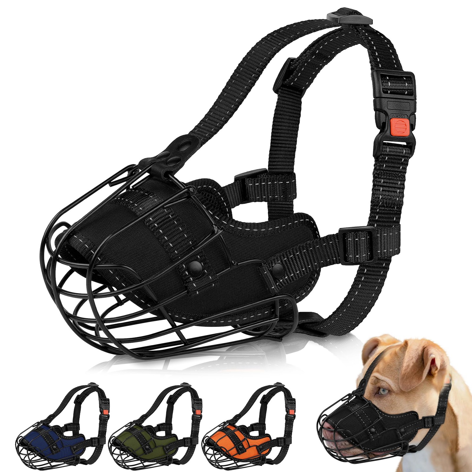 OOPSDOGGY Pitbull Dog Muzzle Reflective Metal Mask Secure Wire Pitbull, Black