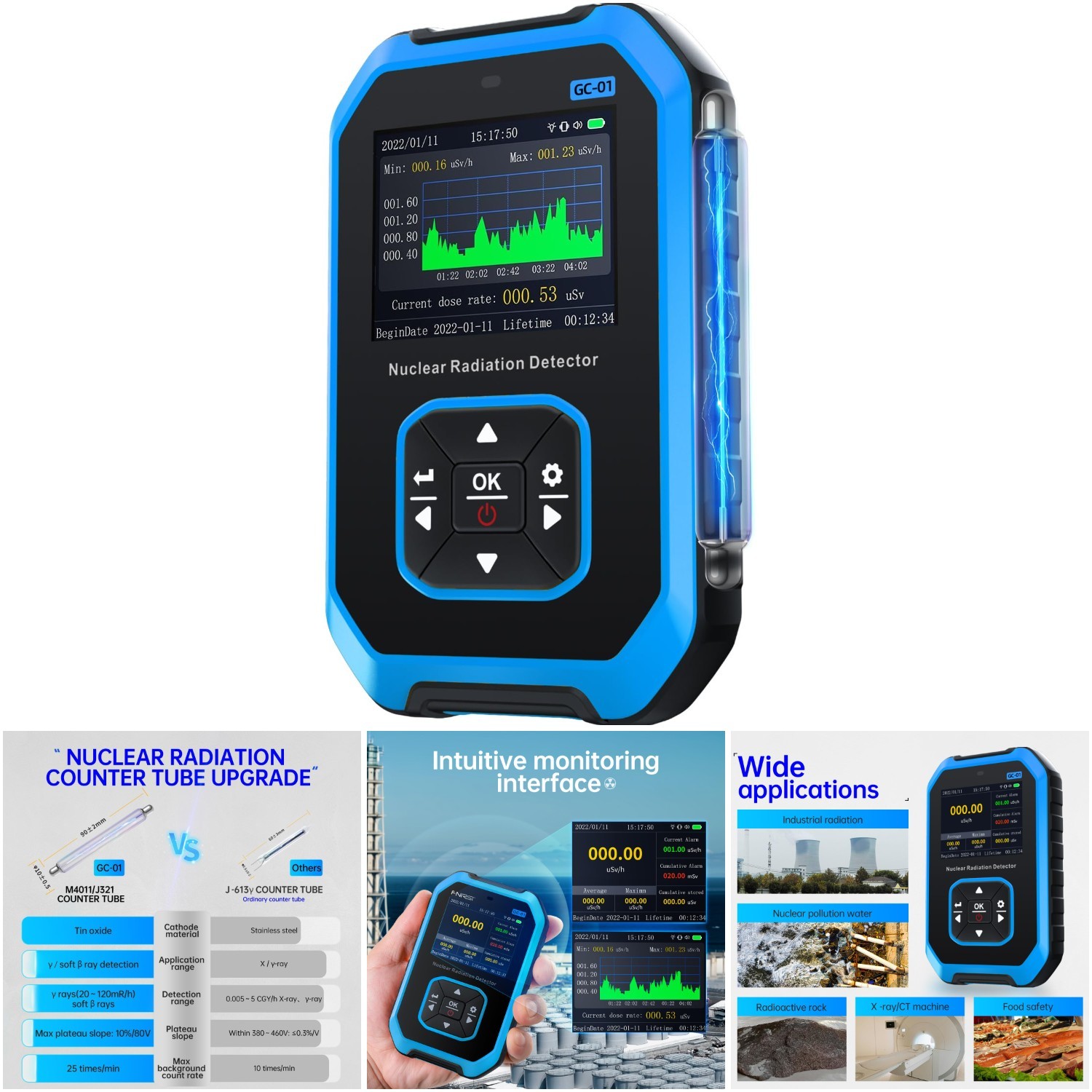 Geiger Counter Radiation Detector Portable Gamma X Ray Beta Dosimeter LCD