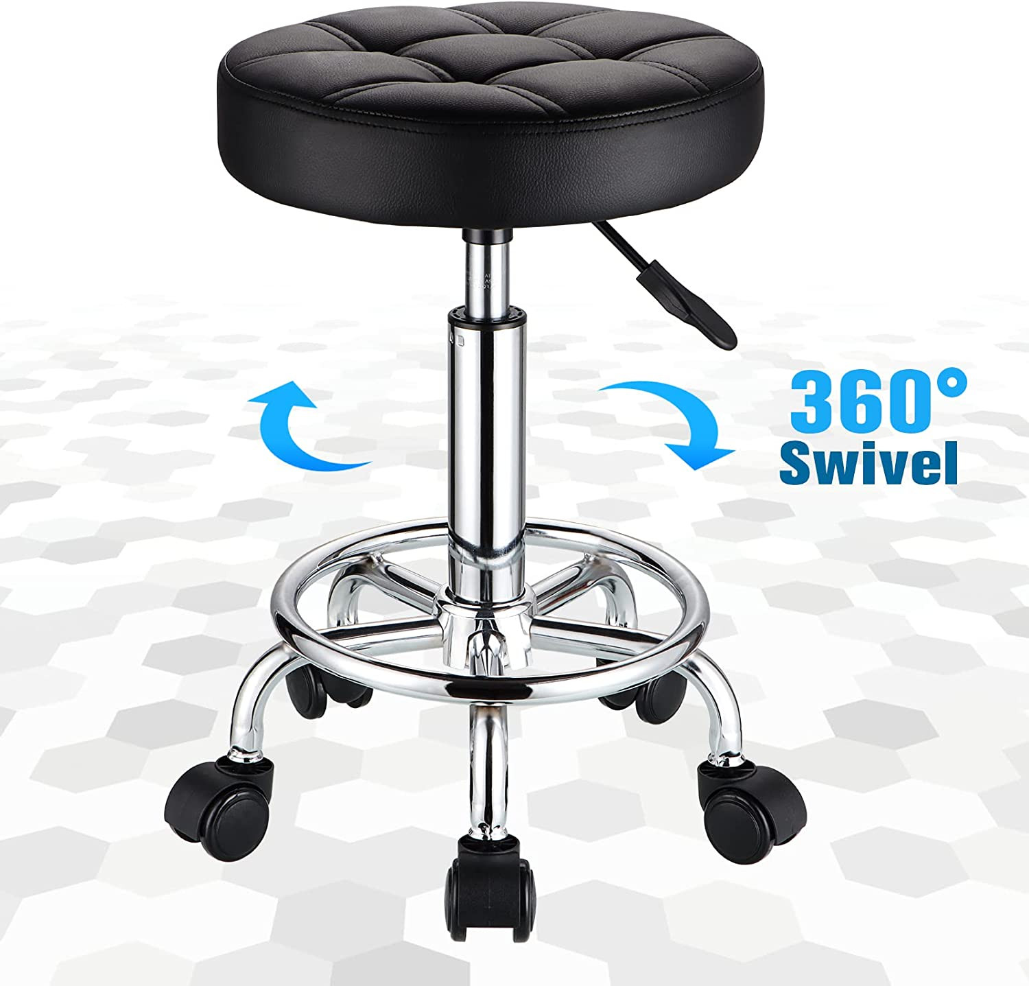 Round Rolling Stools PU Leather Seat Height Adjustable Swivel Stool with Wheels