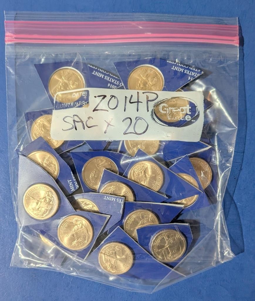 2014 P Native American Sacagawea Roll -20 coins- In Mint Plastic