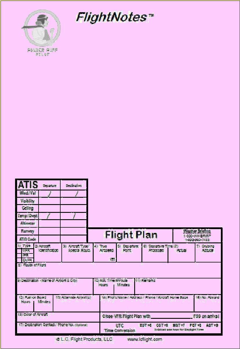 New Pink FlightNotes™, a Pilot Notepad from Powder Puff Pilot, 8½ by 5½ inches