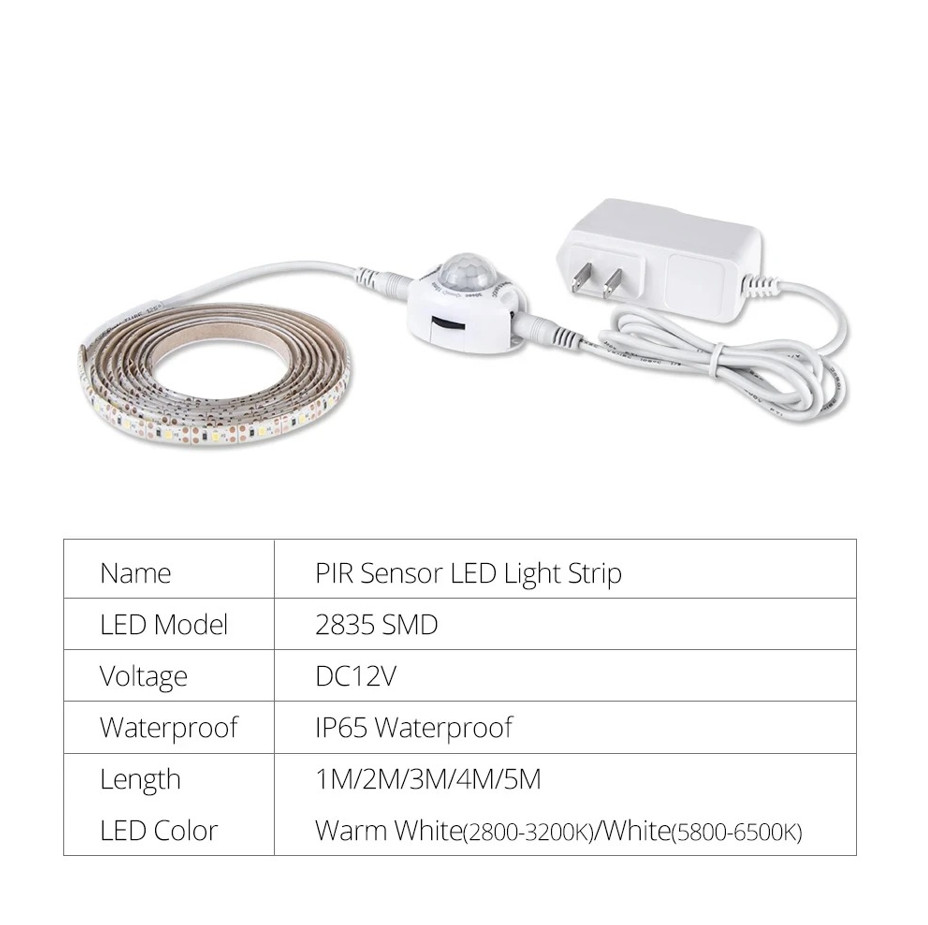 Motion Sensor LED Strip Light Closet Wardrobe Night Light Waterproof 1–3M