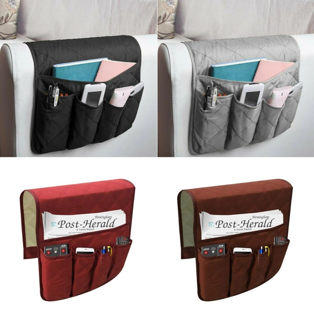 5 Pocket Sofa Arm Rest Organizer Caddy Couch Tray Remote Control Holder Table