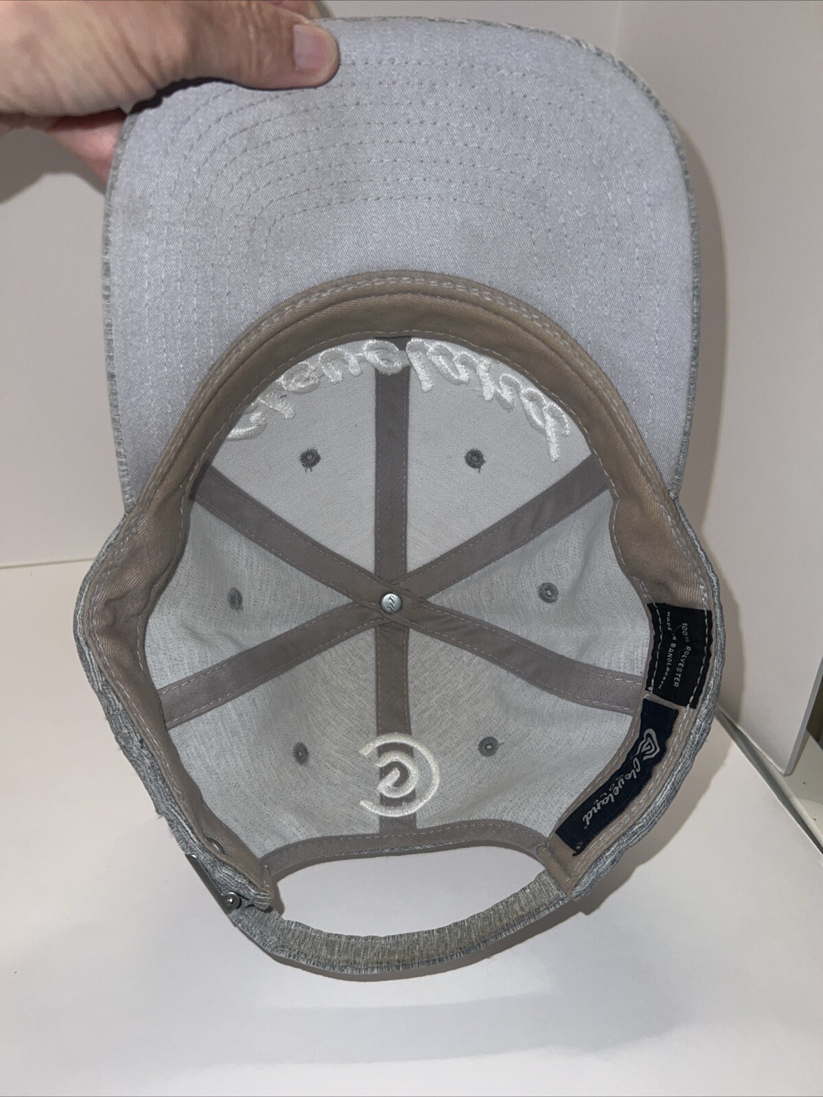 Cleveland Golf in White on Light Gray Heather Hat Cap Strap Buckle EUC