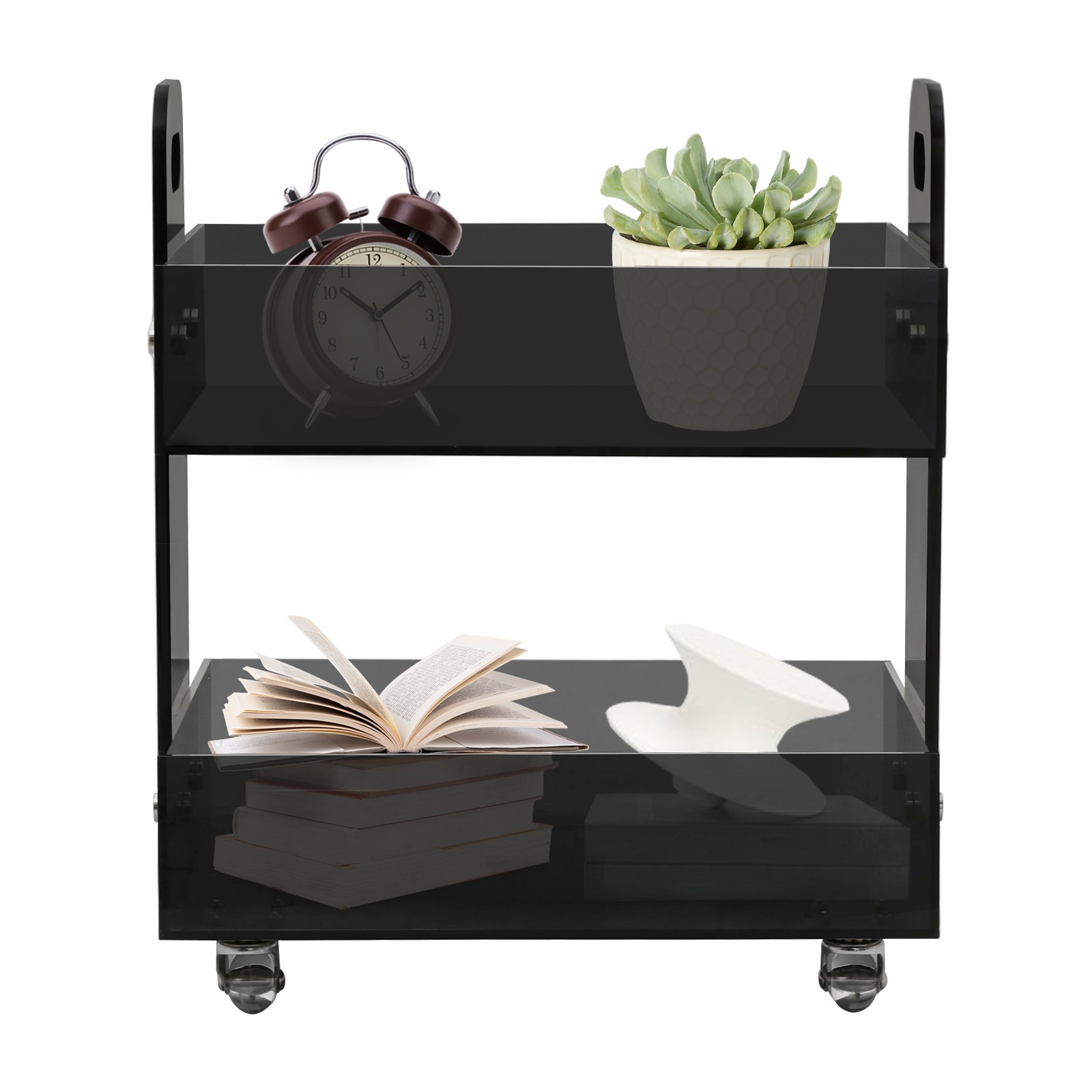 Clear Storage Side Table with 4 Wheels Acrylic Nightstand Transparent End Table